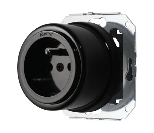 Prise électrique en saillie avec terre rétro porcelaine noire - Garby FONTINI Must-Have