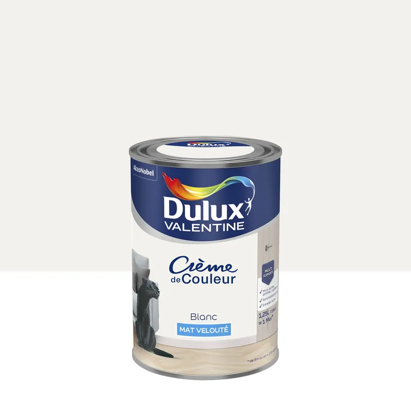 Peinture Crème de Couleur Blanc mat 1,25 l - DULUX VALENTINE Offre Limitée