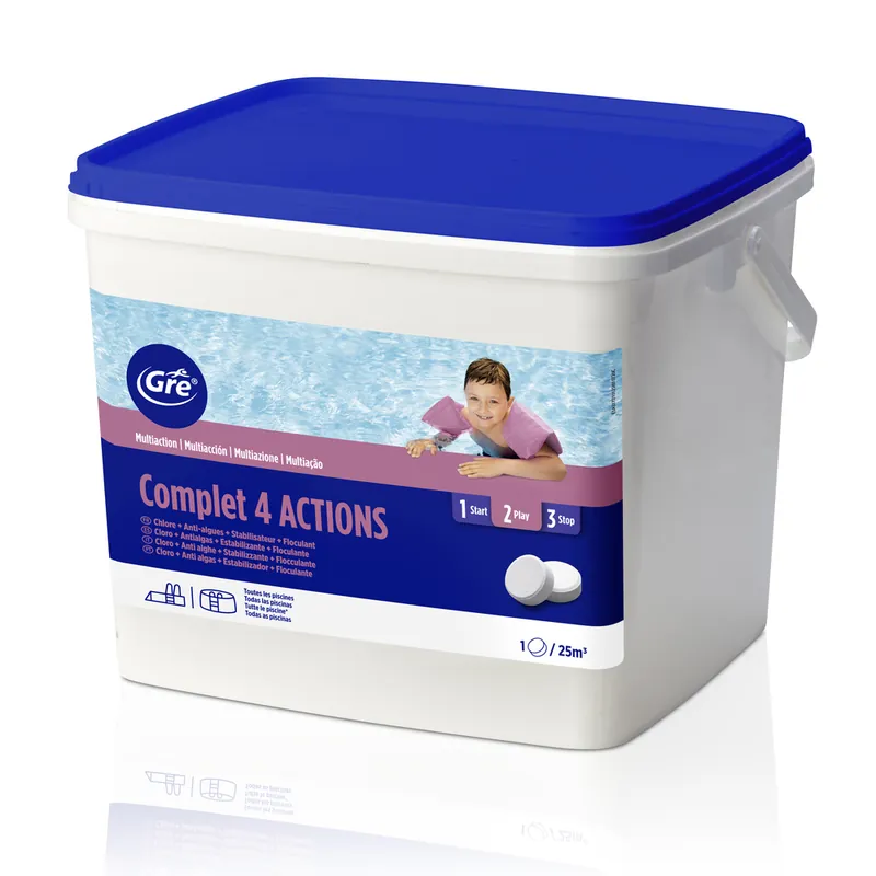 Chlore piscine 4 actions en galet 250 gr 10 kg GRE Commande En Gros