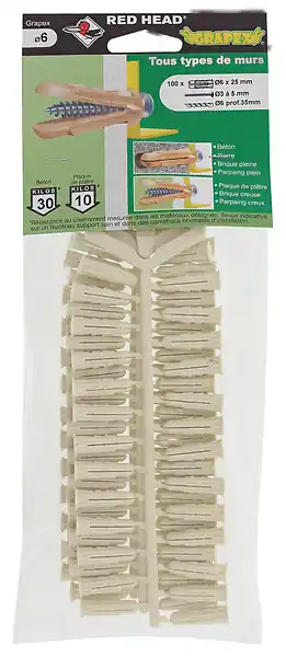 Pas Cher Sachet de 100 Grapex 6x25mm RED HEAD