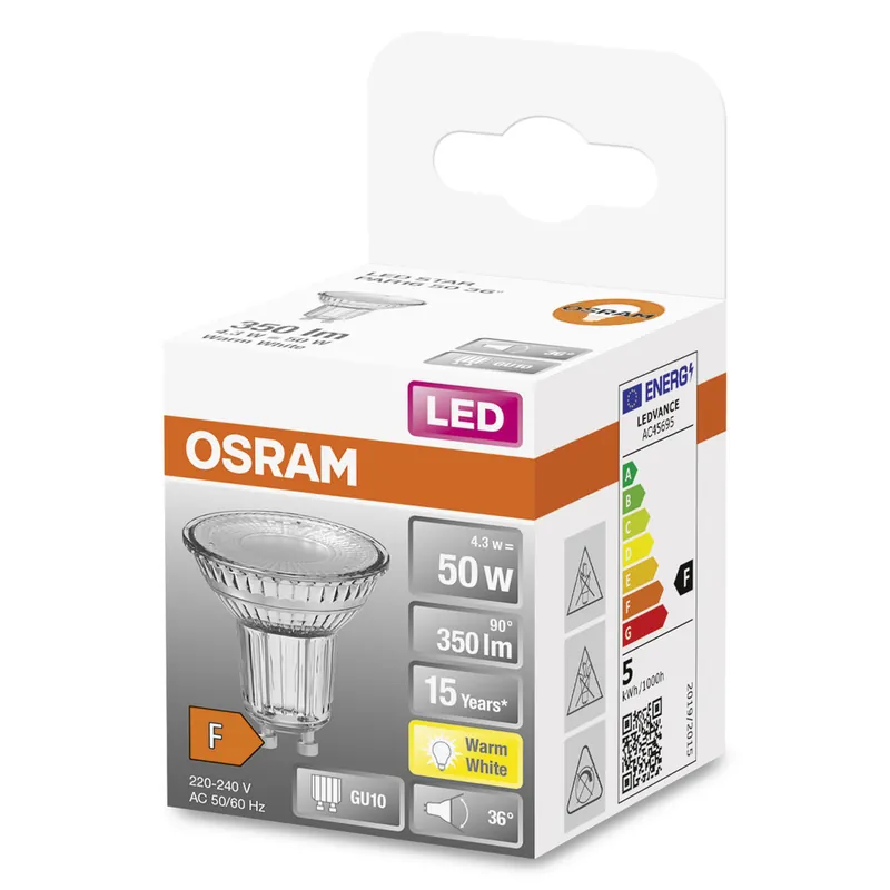 Ampoule LED spot GU10 36° 4.3 W =350 lumens blanc chaud LEDSTAR OSRAM Promotion Saisonnière
