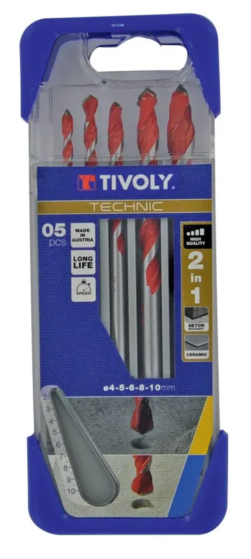 Coffret de 5 forets 2 en 1 pour béton et carrelage de diamètre 4 à 10 mm TIVOLY Seulement Aujourd'hui