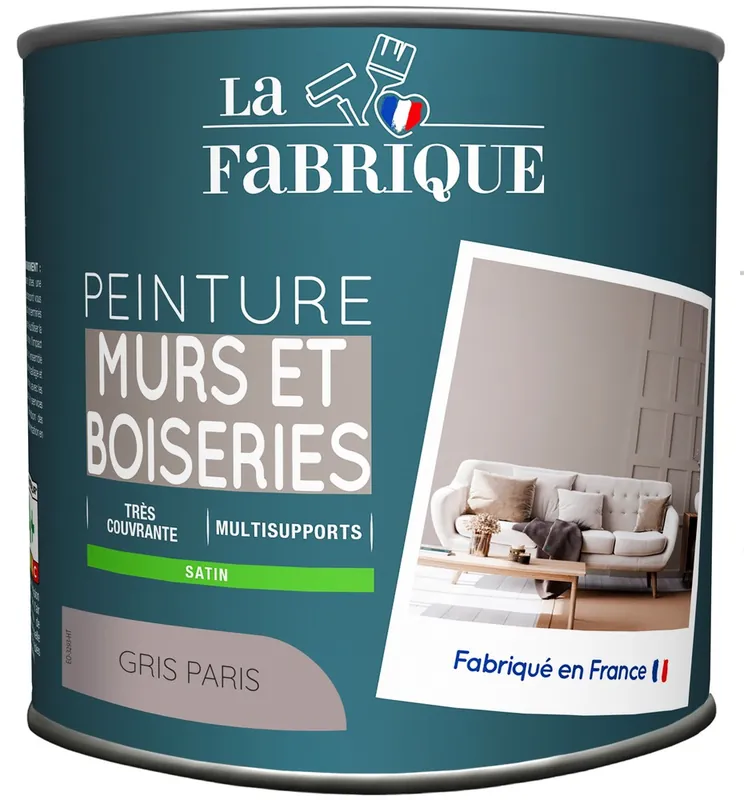 Peinture mur et boiserie Gris Paris satin 500 ml - LA FABRIQUE Vente Directe