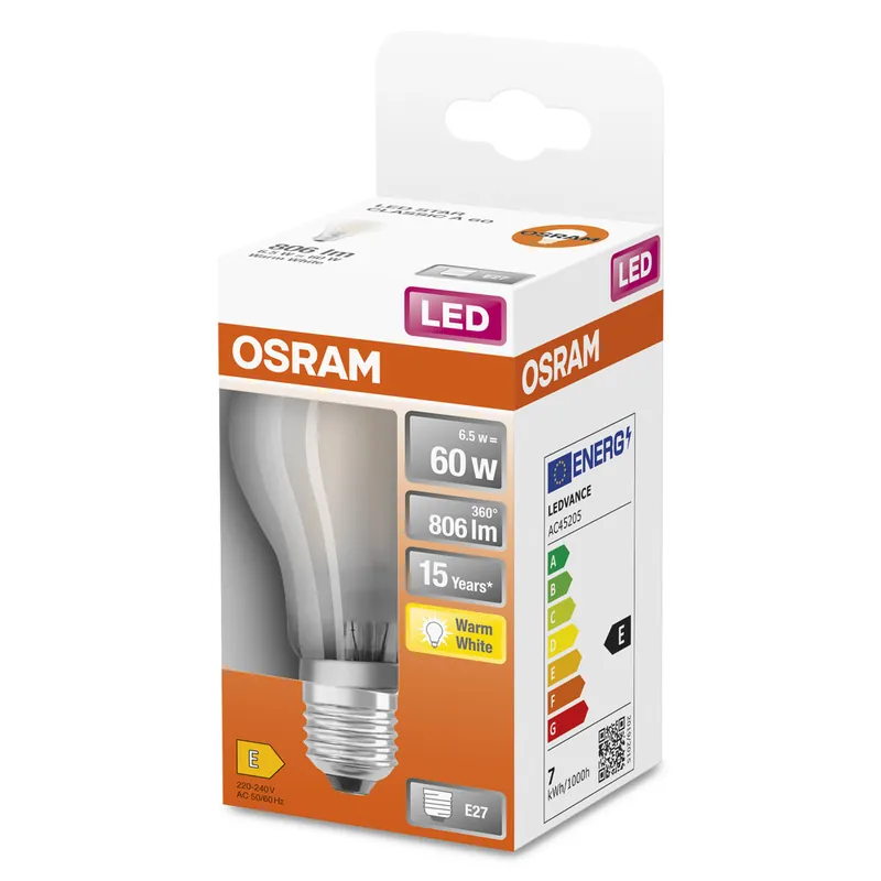 Ampoule LED E27 dépolie 7 W=806 lumens blanc chaud OSRAM Authentique