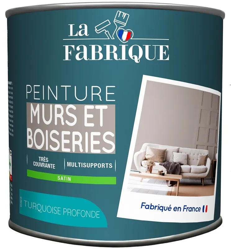 Peinture mur et boiserie Turquoise satin 500 ml - LA FABRIQUE Certifié