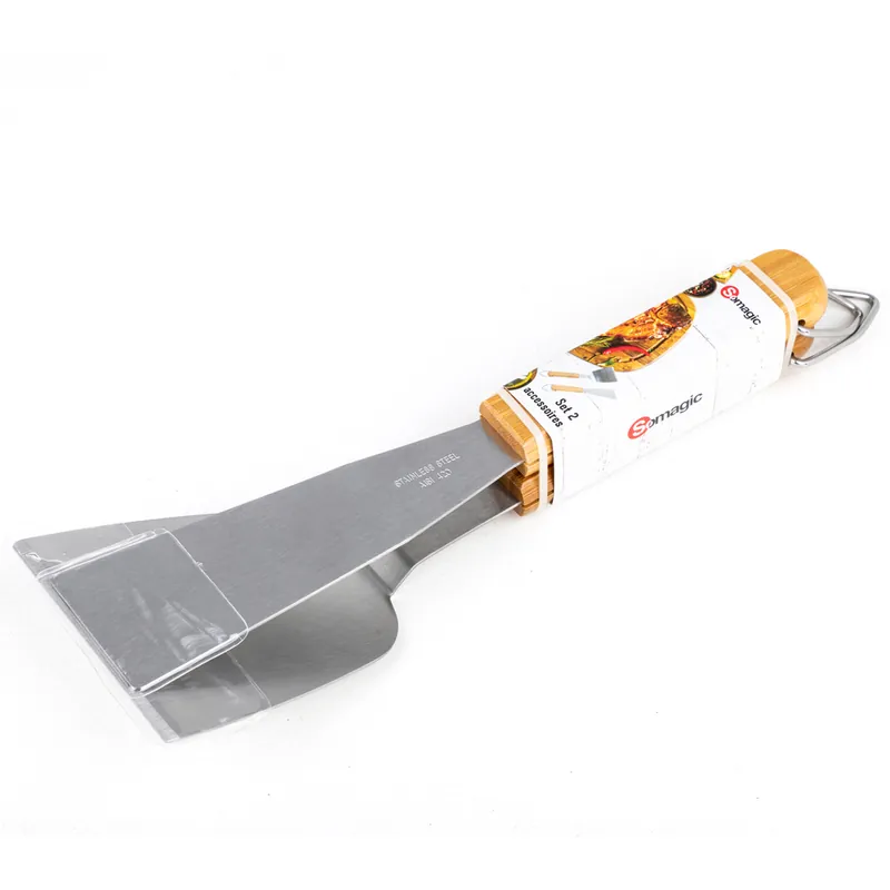 Expédié Aujourd'hui Ensemble spatule et grattoir pour plancha 27cm manche en bois SOMAGIC
