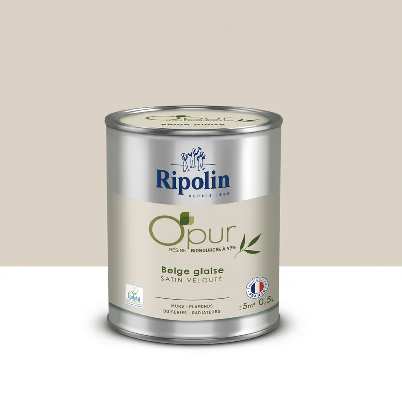 Peinture O‘PUR mur & boiserie Beige Glaise satin 500 ml - RIPOLIN Certifié
