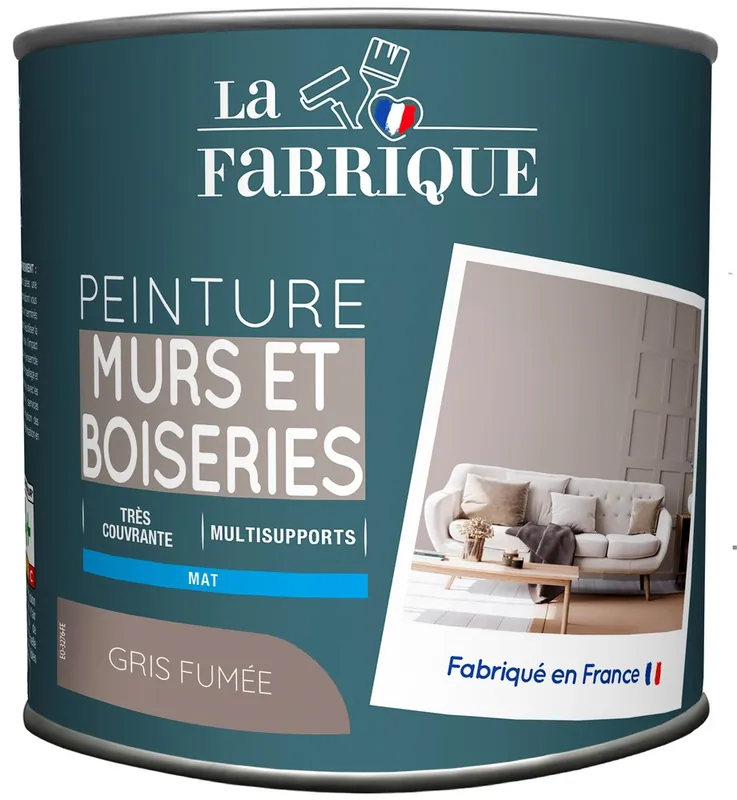 Expédié Aujourd'hui Peinture mur et boiserie Gris Fumé mat 500 ml - LA FABRIQUE