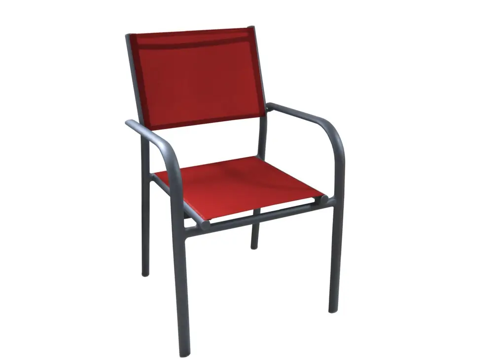 Fauteuil de jardin DUCA aluminium et textilène graphite rouge - PROLOISIRS Certifié