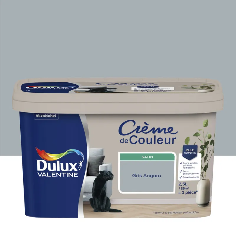 Achat Immédiat Peinture Crème de Couleur Gris Angora satin 2,5 l - DULUX VALENTINE