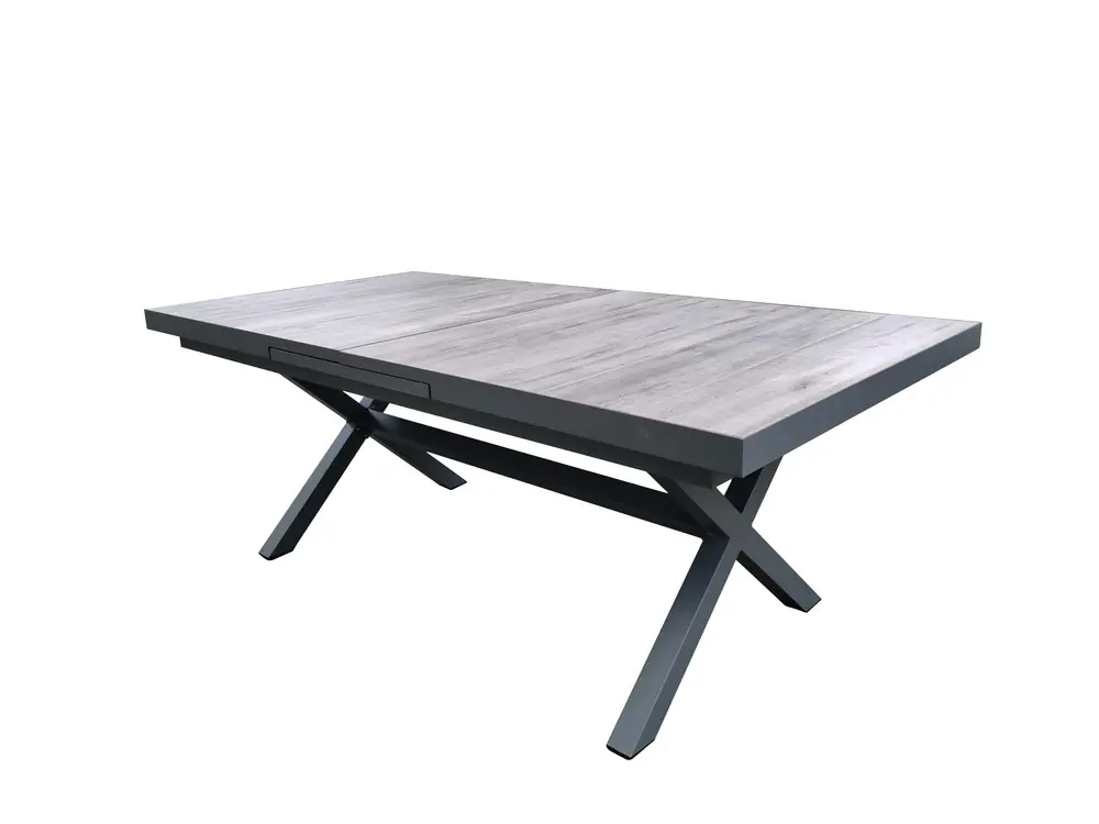 Table de jardin à rallonge ouverture automatique HORTENSE aluminium et céramique gris 200/260x100cm Soldes