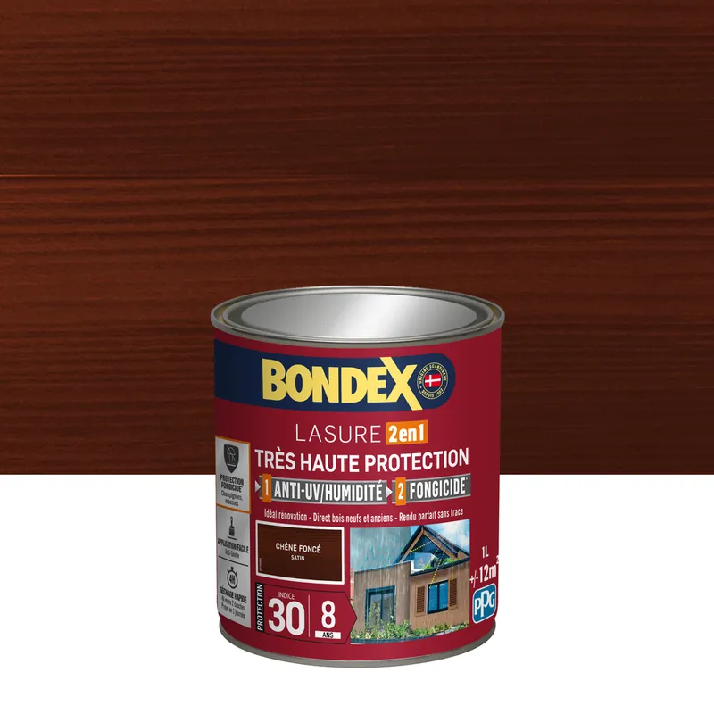 Remise Lasure très haute protection 8 ans chêne foncé 1 l BONDEX