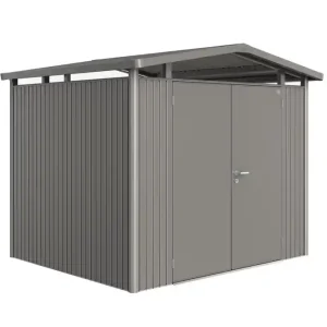 Abri de jardin en métal Panorama 5.34 m² gris quartz 2 portes BIOHORT Livraison à domicile incluse Prix Promo