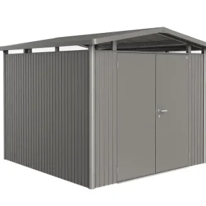 Abri de jardin en métal Panorama 6.35 m² gris quartz 2 portes BIOHORT Livraison à domicile incluse Produit De Marque