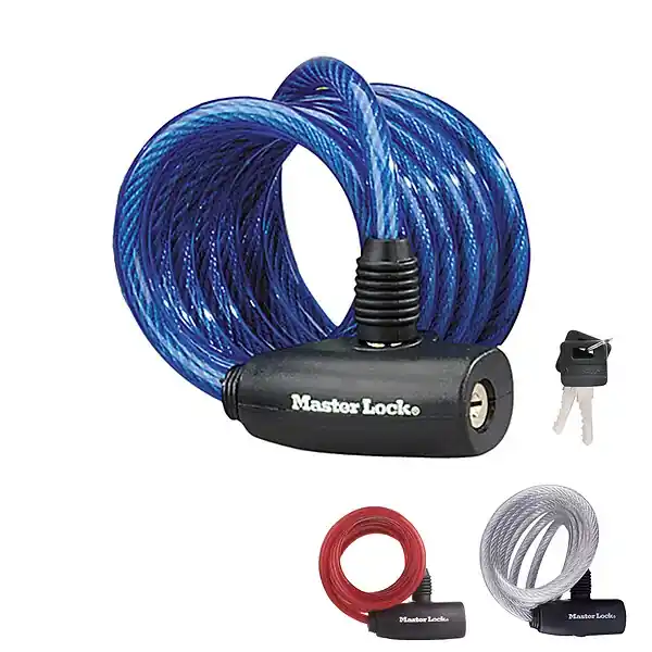 Cable antivol vélo couverture vinyle à clé L.180xd.0.8cm MASTER LOCK Vente Flash