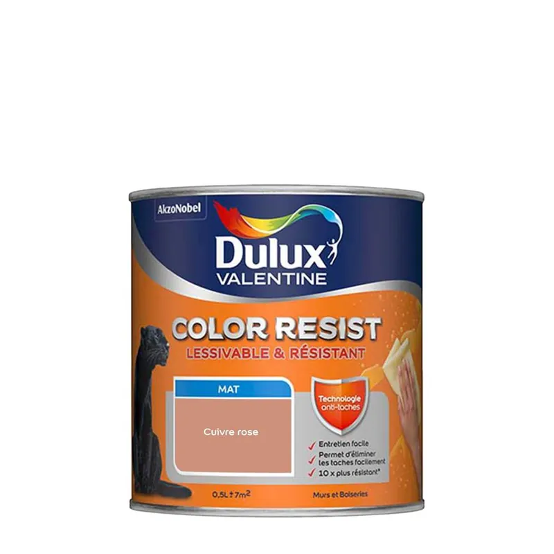 Achat Immédiat Peinture Color Resist murs et boiseries Cuivre Rose mat 500 ml - DULUX VALENTINE