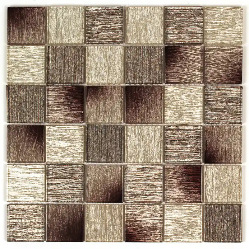 Bon Plan Mosaïque murale intérieur effet tissu camaïeu marrons verre GUS 30 x 30 cm vendu à l‘unité SAS MAT INTER