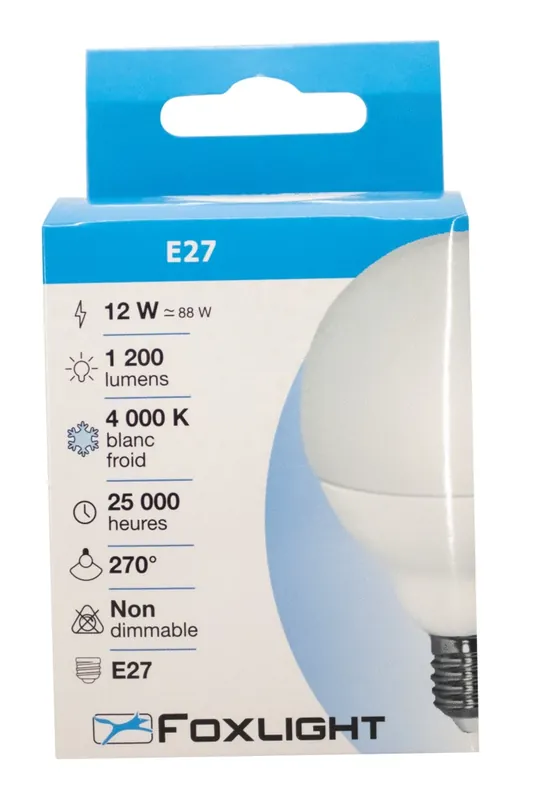 Ampoule LED globe E27 12 W =1200 lumens blanc neutre FOX LIGHT Achat Immédiat