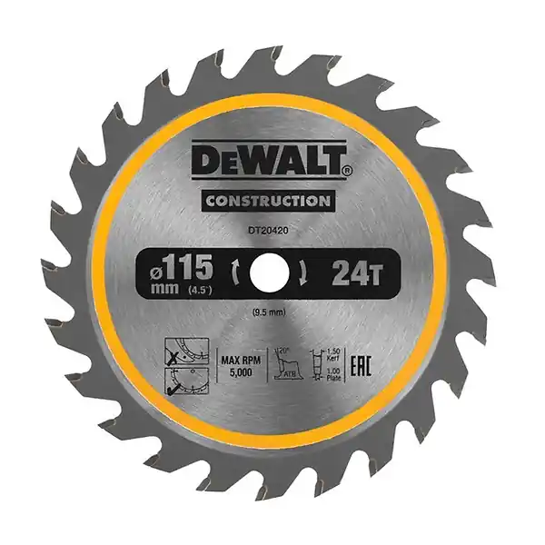 Lame de scie circulaire sans fil DEWALT DT20420-QZ Carbure Construction Ø115x9,5mm, 24 dents Commander Vite