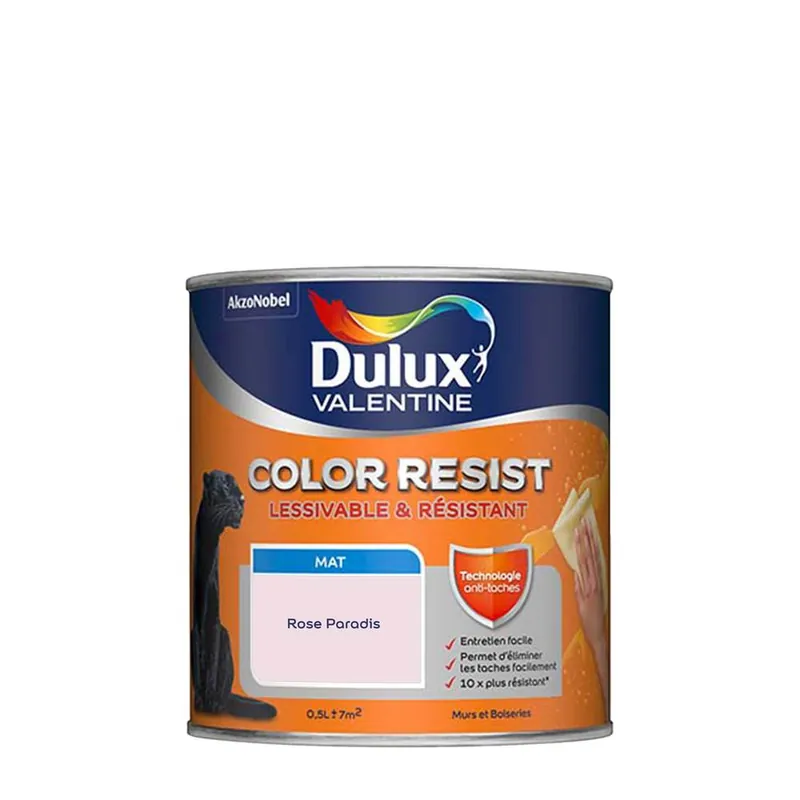Peinture Color Resist murs et boiseries Rose Paradis mat 500 ml - DULUX VALENTINE Populaire