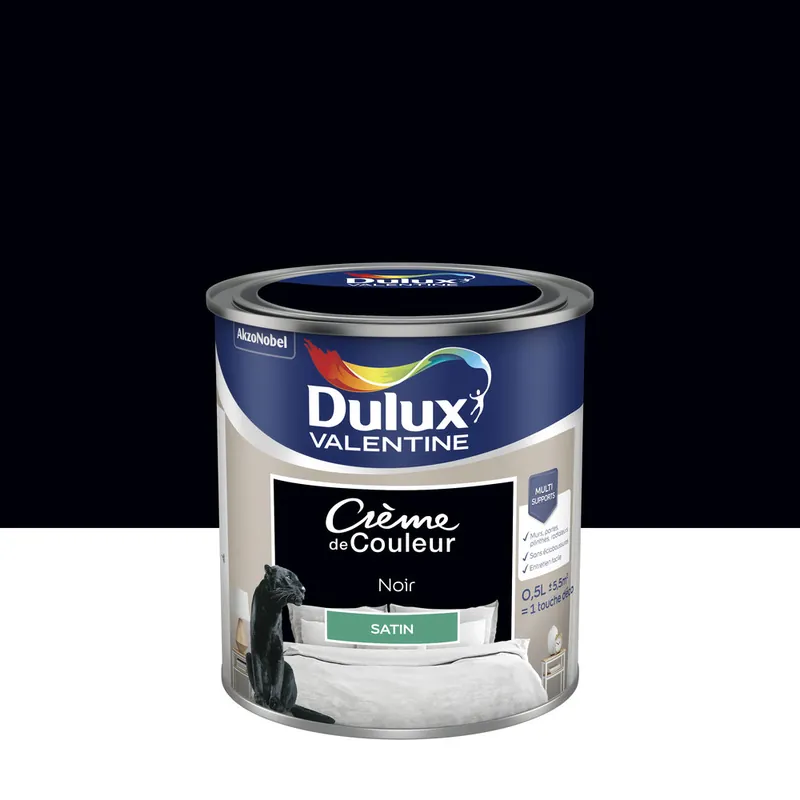Peinture Crème de Couleur Noir satin 500 ml - DULUX VALENTINE Soldes