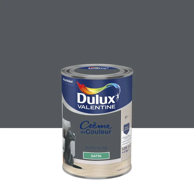 Acheter En Ligne Peinture Crème de couleur Anthracite satin 1,25 l - DULUX VALENTINE