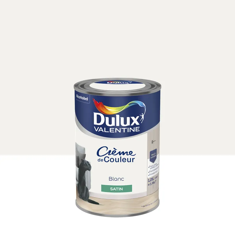 Peinture Crème de Couleur Blanc satin 1,25 l - DULUX VALENTINE Haute Qualité