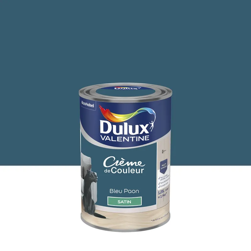 Peinture Crème de Couleur Bleu Paon satin 1,25 l - DULUX VALENTINE Commander Vite
