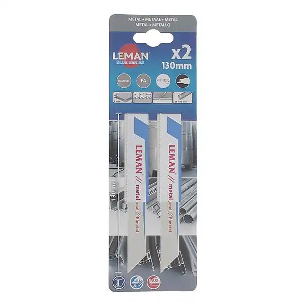 Achat Immédiat Lot de 2 lames de scie sabre bi-métal - 130mm - Pas 1,4mm LEMAN