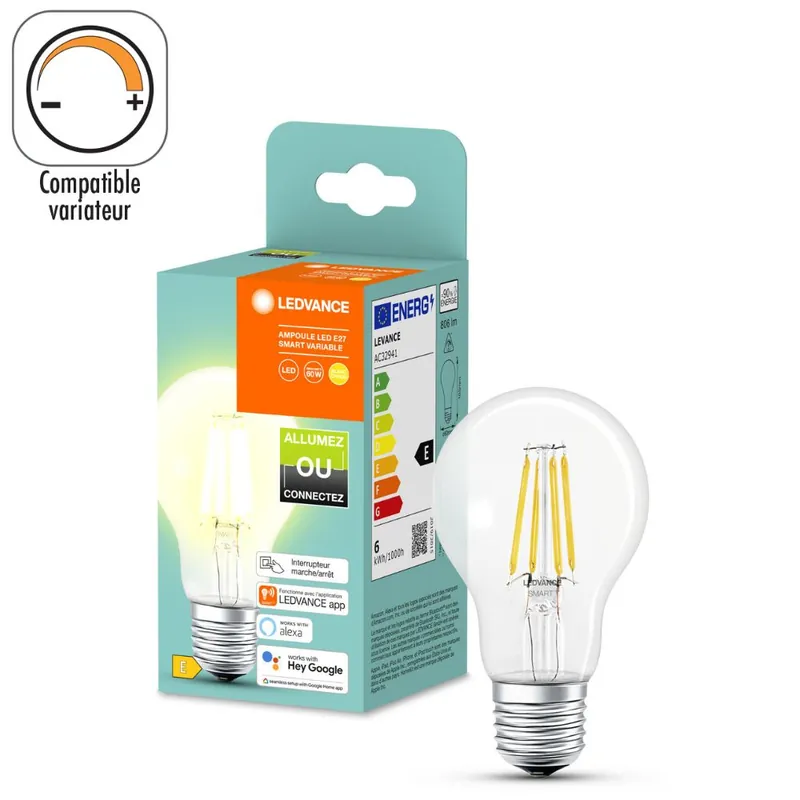 Ampoule LED Bluetooth variable E 27 6 W = 806 lumens blanc chaud - OSRAM Bon Marché