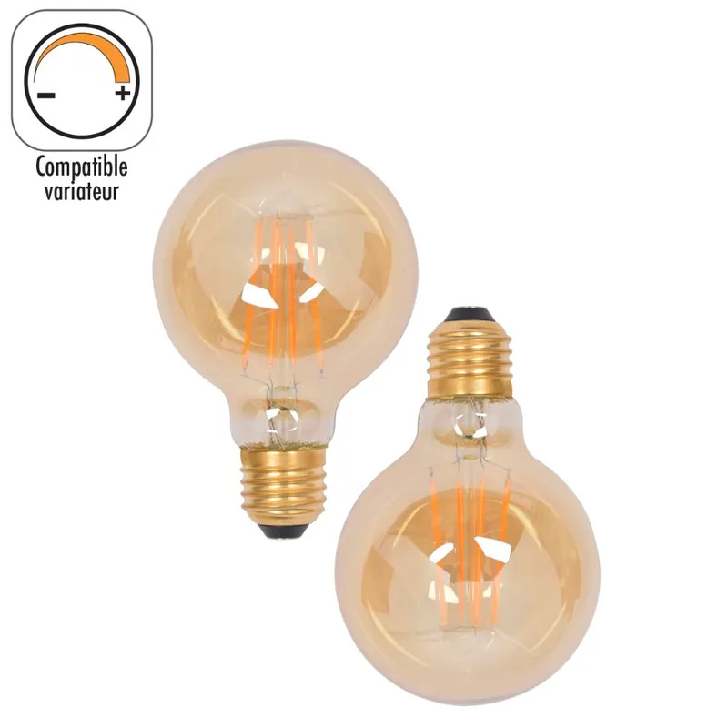 Prix Cassé Lot de 2 ampoules G80 dimmable ambree E27 8W = 729 lumens blanc chaud - COREP