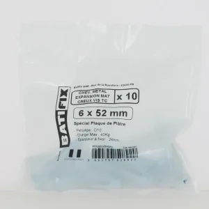 Acheter En Ligne Cheville métal expansion plaque de plâtre vis tête cylindrique 6 x 52 mm par 10 BATIFIX