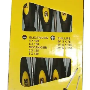 Achat Immédiat Jeu de 7 Tournevis Bi-Matière Noir & Jaune Chr-V SD