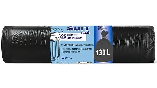 Sac poubelle à lien 130L - Noir - Lot de 25 SUIT BAG Achat Immédiat