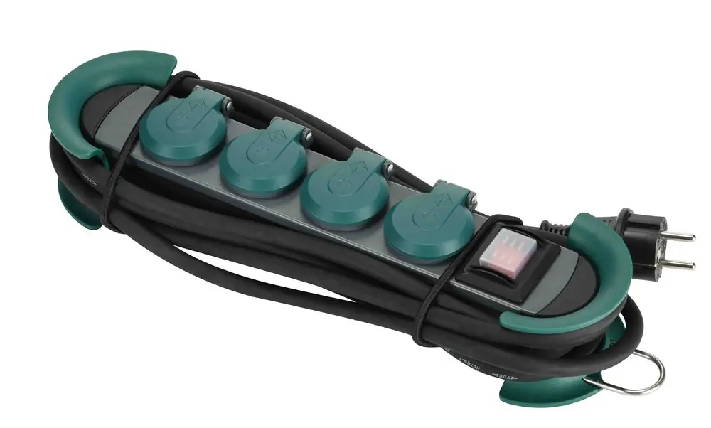 Multiprise étanche IP44 avec clapets 4 prises 3m noir/ vert GAO Commander Vite