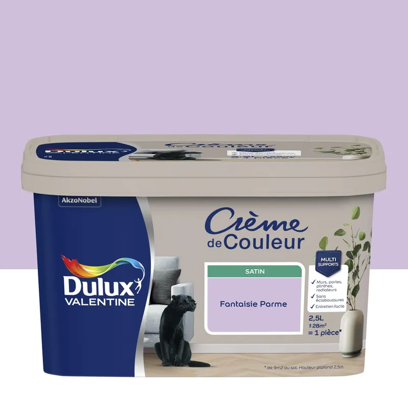 Bon Plan Peinture crème de couleur Fantaisie Parme Satin 2,5 L - DULUX VALENTINE