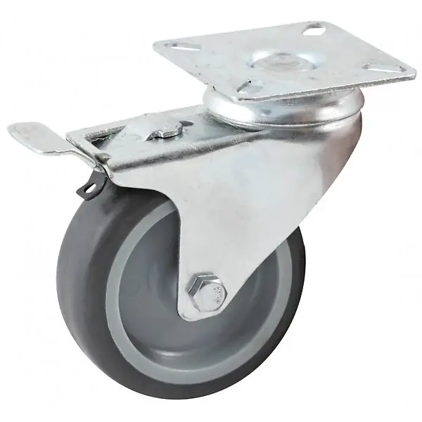 Prix Choc Roulette pivotante à platine rectangulaire à frein AVL - roue caoutchouc Ø 75 mm - alésage lisse - charge 70 kg - 552841L