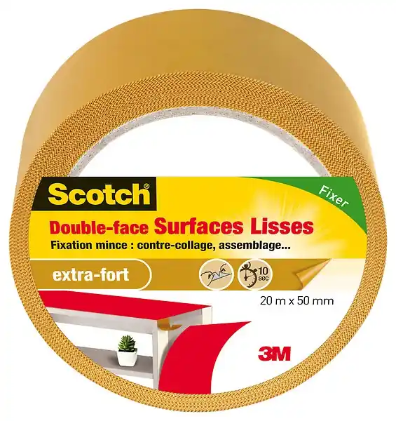 Ruban adhésif double face - Vinyle - Jaune - 20 m x 50 mm 3M SCOTCH Commande En Gros