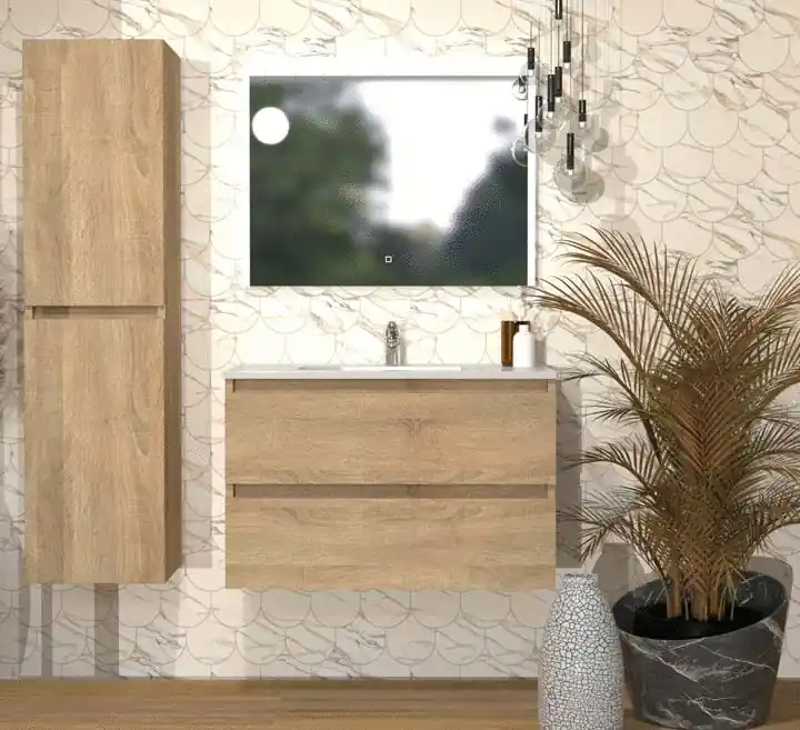 Meuble de salle de bains Evasion 2 tiroirs L100 x H83 x P46 cm panneaux de particules bois - CONCILIO Expédié Aujourd'hui