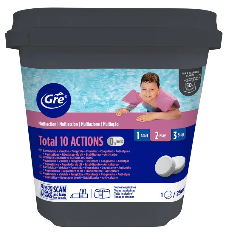 Nouvelle Collection Chlore piscine 10 actions galets 250 g seau de 5 kg GRE