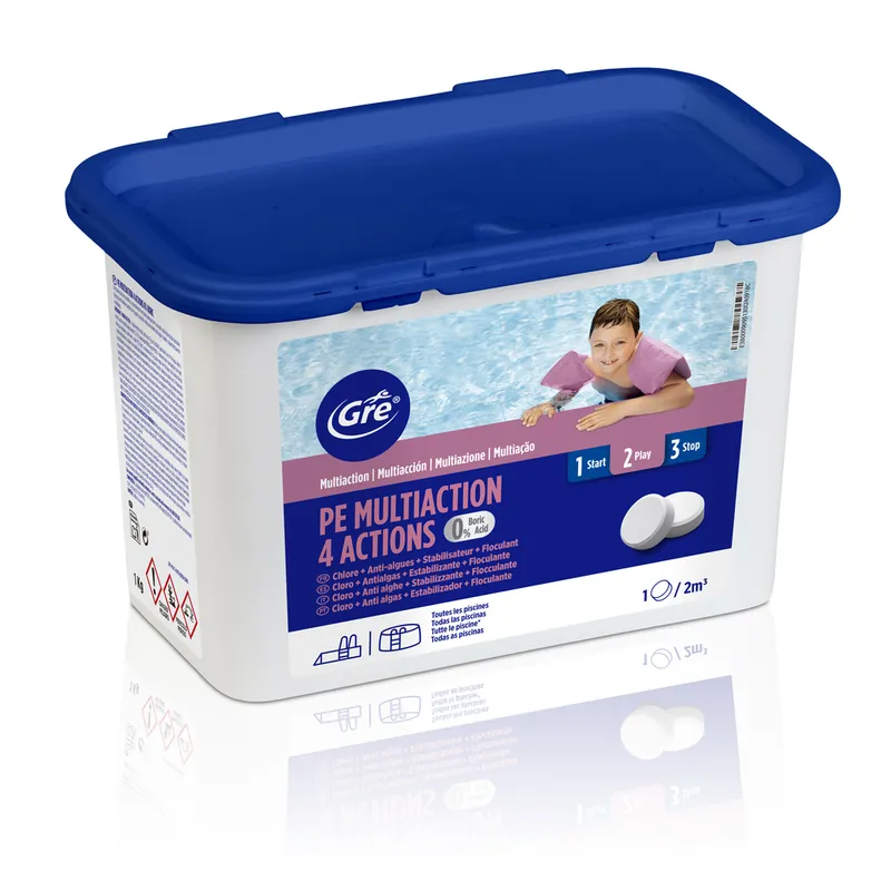 Nouveauté Chlore piscine 4 actions 1 kg GRE