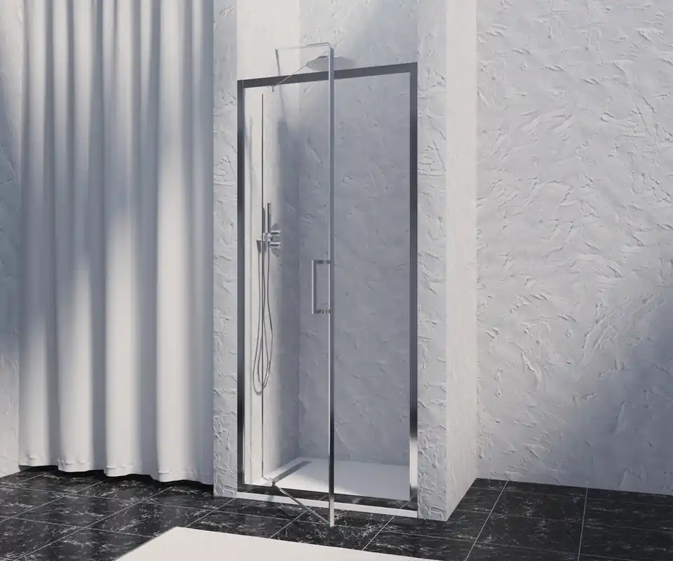 Nouvelle Collection Porte de douche pivotante 90x200 cm profilé chrome verre transparent 8 mm Signature - OCEA