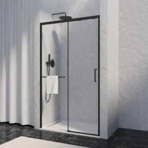 Dernière Chance Porte de douche coulissante 120x200 cm profilé noir verre transparent 8 mm Signature - OCEA