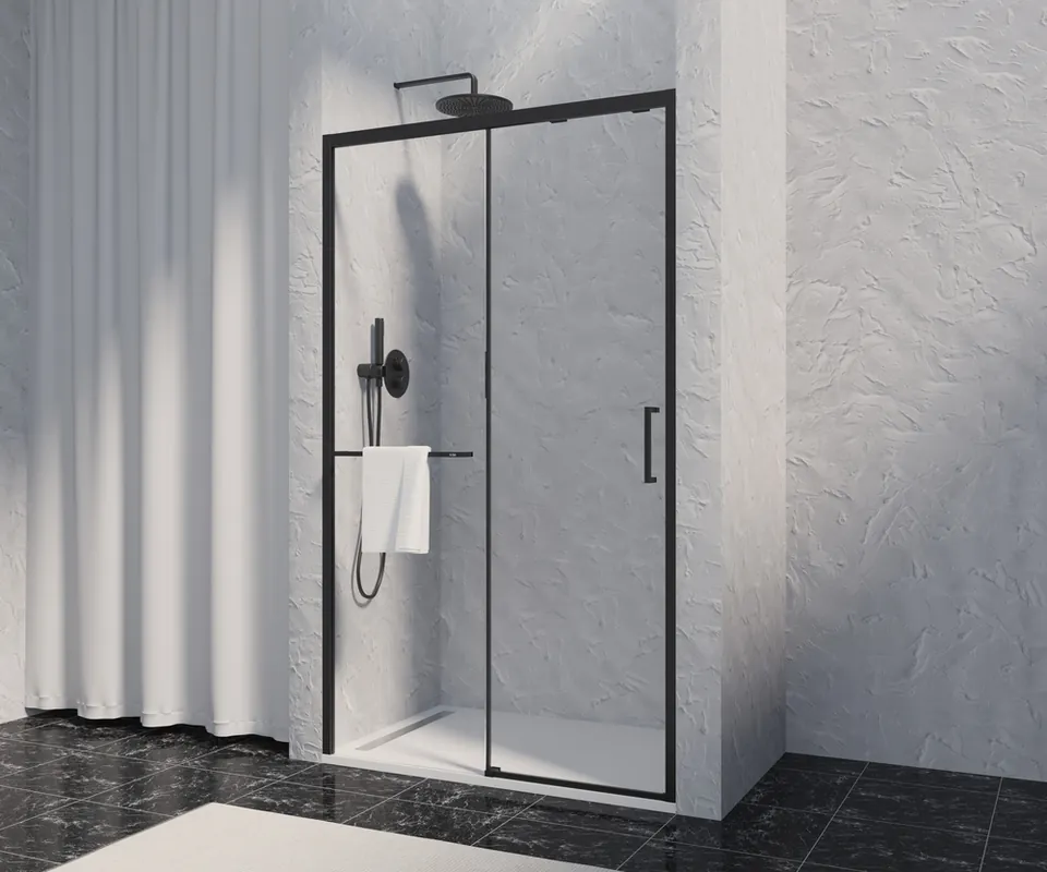 Dernière Chance Porte de douche coulissante 120x200 cm profilé noir verre transparent 8 mm Signature - OCEA