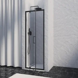 Expédition Rapide Porte de douche pivotante 80x200 cm profilé noir verre transparent 8 mm Signature - OCEA