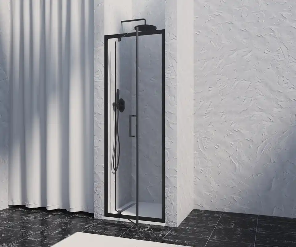 Expédition Rapide Porte de douche pivotante 80x200 cm profilé noir verre transparent 8 mm Signature - OCEA