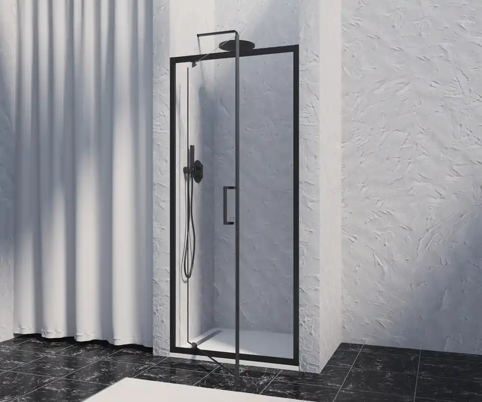 Porte de douche pivotante 90x200 cm profilé noir verre transparent 8 mm Signature - OCEA Satisfait Ou Remboursé