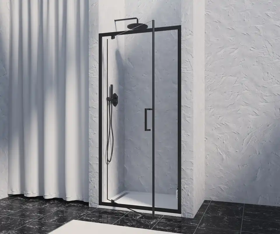 Porte de douche pivotante 100x200 cm profilé noir verre transparent 8 mm Signature - OCEA Vente Directe