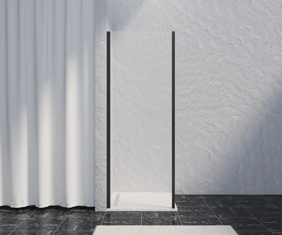 Promotion Paroi de douche latérale fixe 90x200 cm profilé noir verre transparent 8 mm Signature - OCEA