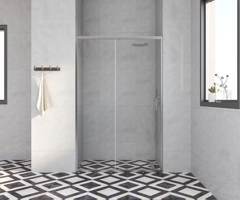 Porte de douche coulissante 120x185 cm profilé chrome verre transparent 4 mm Primera - OCEA Seulement Aujourd'hui